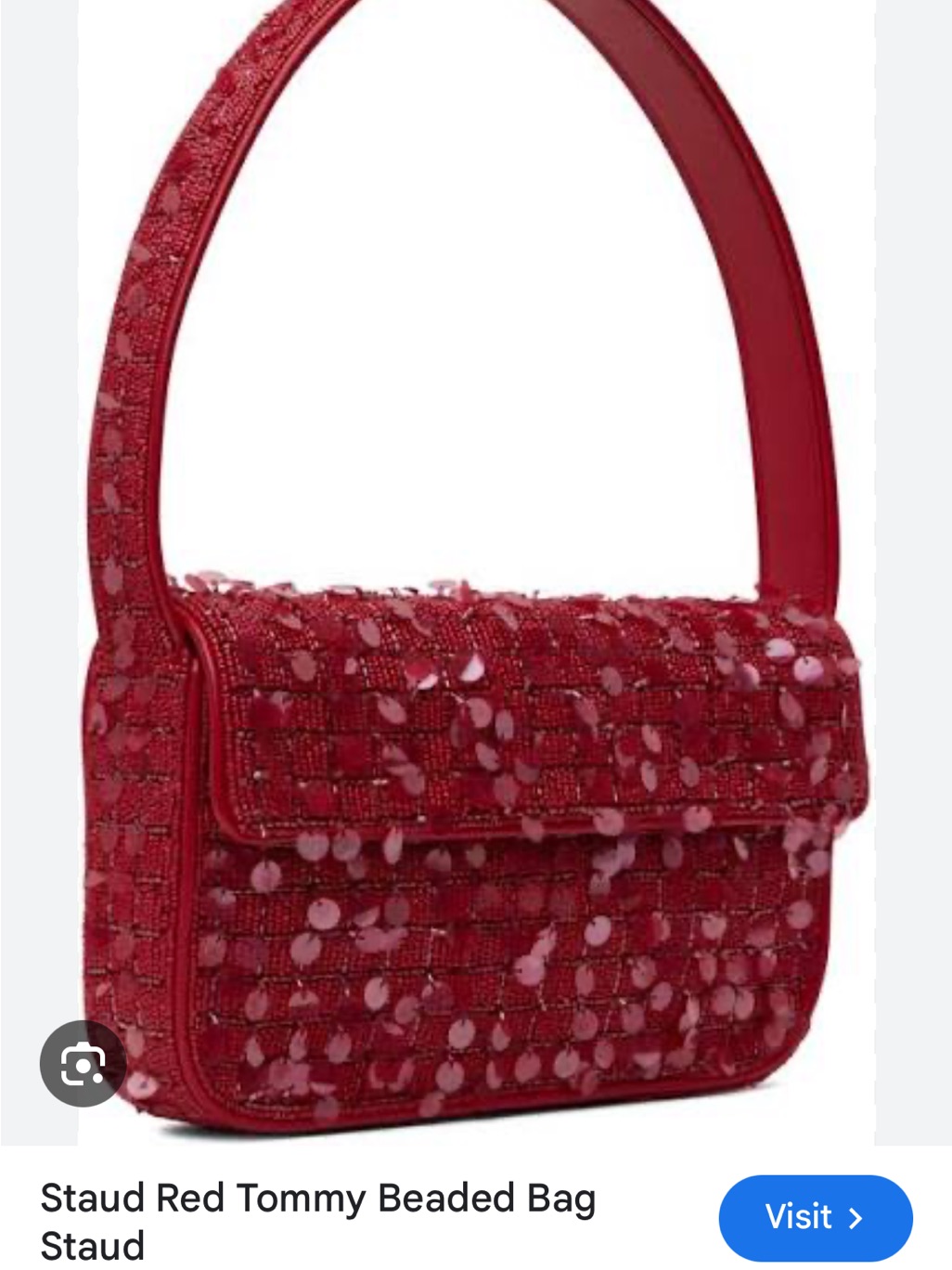 Staud Red Beaded Shoulder Bag With Textured Sequin Detail